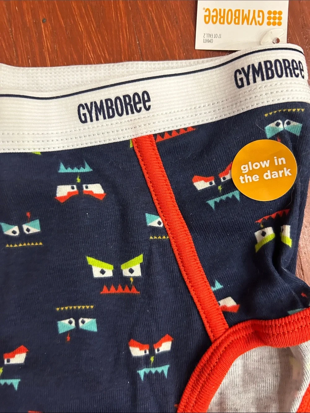 Gymboree Navy Briefs with Red Trim and Glow Monster Faces
